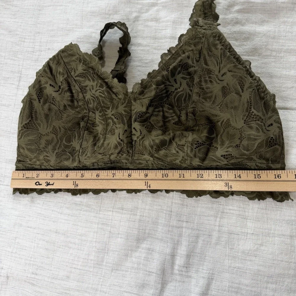 Maurices Women 1X Olive Green Lace Bralette G2107 Crisscross Back Boho Plus Size